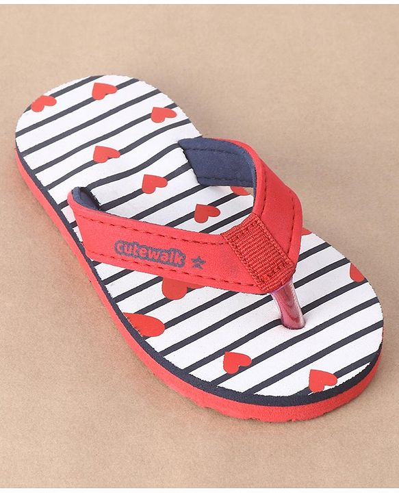 Cute Walk by Babyhug Slip On Flip Flops Heart Print - Red