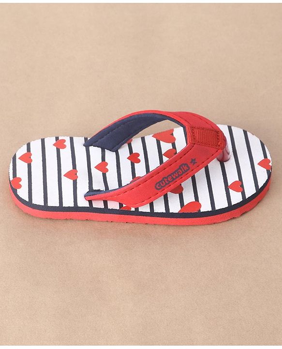 Cute Walk by Babyhug Slip On Flip Flops Heart Print - Red