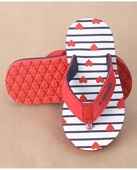 Cute Walk by Babyhug Slip On Flip Flops Heart Print - Red