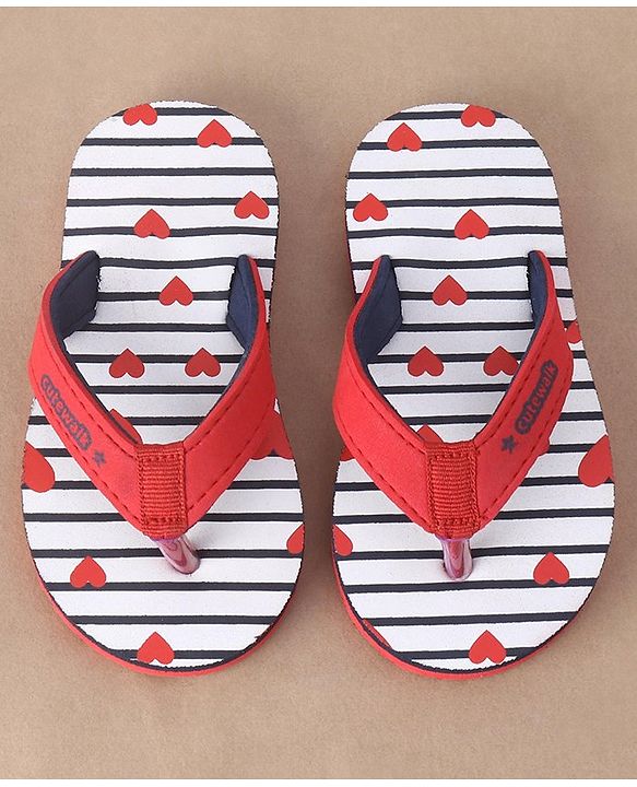 Cute Walk by Babyhug Slip On Flip Flops Heart Print - Red