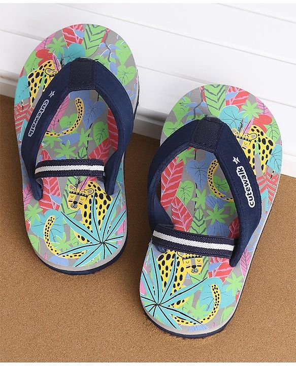 Cute Walk by Babyhug Casual Slip On Flip Flops with Jungle Print - Blue