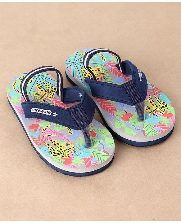 Cute Walk by Babyhug Casual Slip On Flip Flops with Jungle Print - Blue