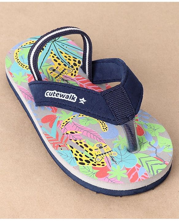 Cute Walk by Babyhug Casual Slip On Flip Flops with Jungle Print - Blue