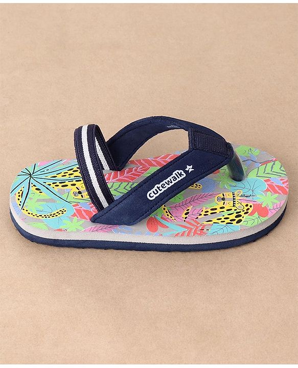Cute Walk by Babyhug Casual Slip On Flip Flops with Jungle Print - Blue