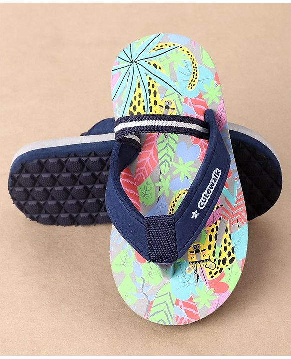 Cute Walk by Babyhug Casual Slip On Flip Flops with Jungle Print - Blue