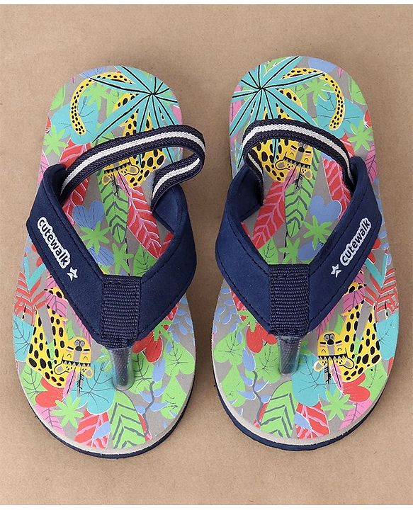 Cute Walk by Babyhug Casual Slip On Flip Flops with Jungle Print - Blue