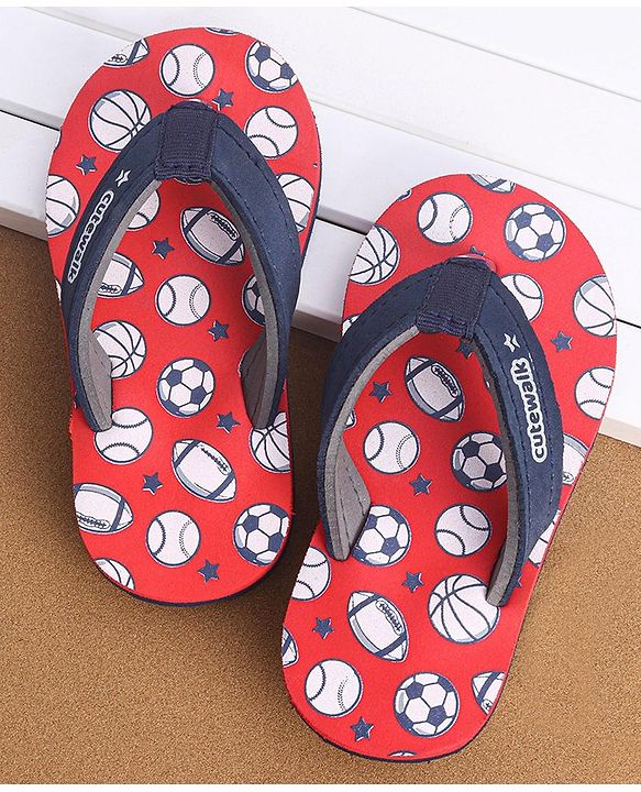 Cute Walk by Babyhug Slip On Flip Flops Sports Ball Print-  Red