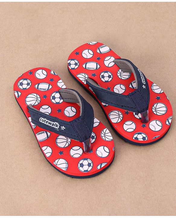 Cute Walk by Babyhug Slip On Flip Flops Sports Ball Print-  Red