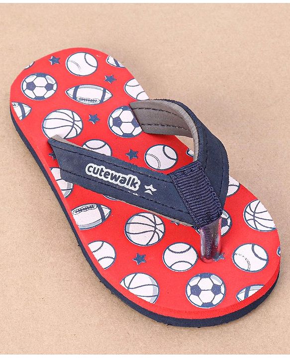 Cute Walk by Babyhug Slip On Flip Flops Sports Ball Print-  Red