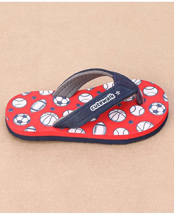 Cute Walk by Babyhug Slip On Flip Flops Sports Ball Print-  Red