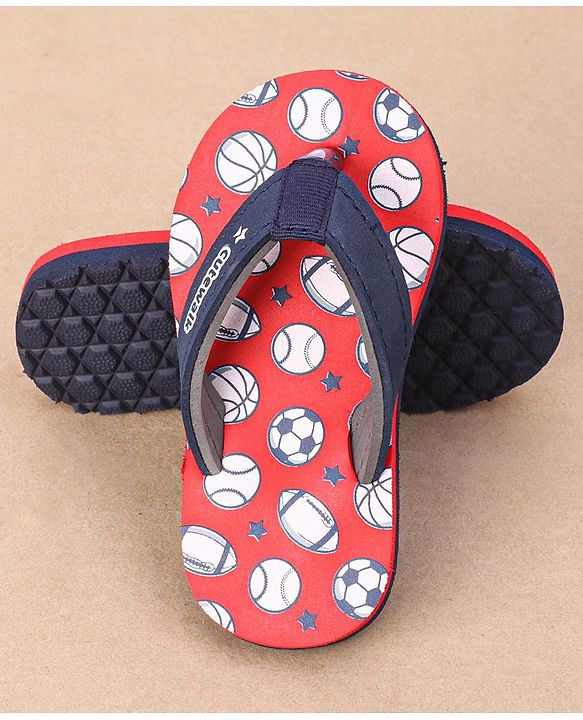 Cute Walk by Babyhug Slip On Flip Flops Sports Ball Print-  Red