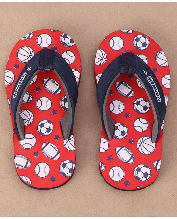 Cute Walk by Babyhug Slip On Flip Flops Sports Ball Print-  Red