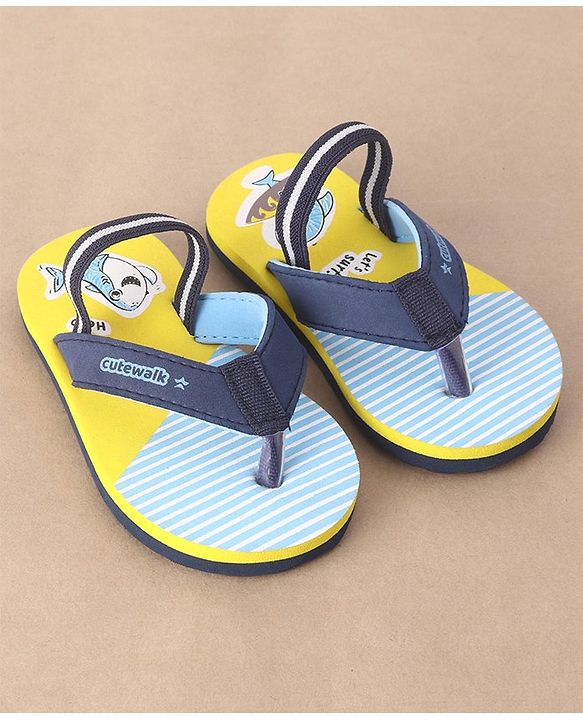 Cute Walk by Babyhug Slip On Flip Flops Stripes & Dolphin Print -  Blue Yellow & Blue