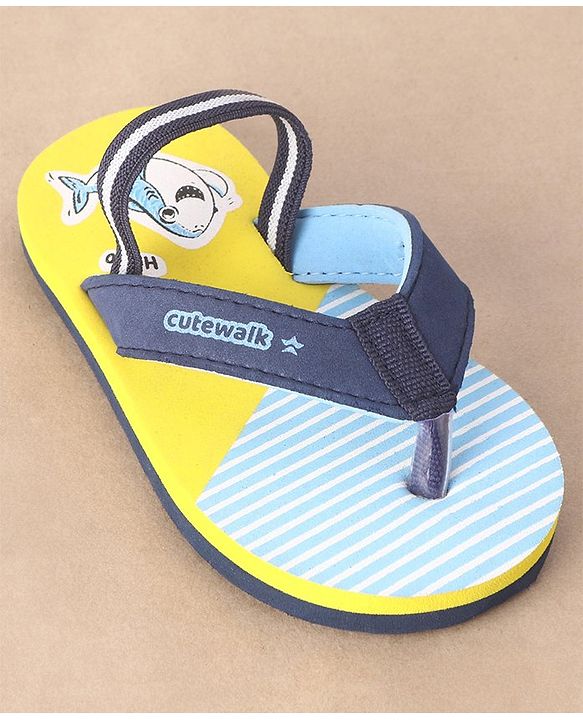 Cute Walk by Babyhug Slip On Flip Flops Stripes & Dolphin Print -  Blue Yellow & Blue
