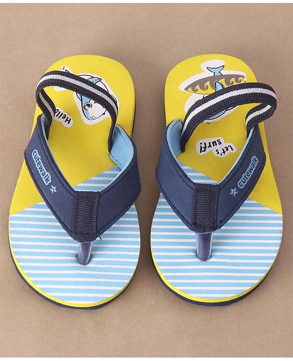 Cute Walk by Babyhug Slip On Flip Flops Stripes & Dolphin Print -  Blue Yellow & Blue