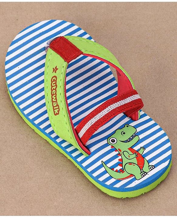 Cute Walk by Babyhug Casual Slip On Stripes Flip Flops with Dino Print - Green