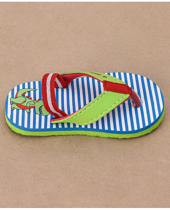 Cute Walk by Babyhug Casual Slip On Stripes Flip Flops with Dino Print - Green