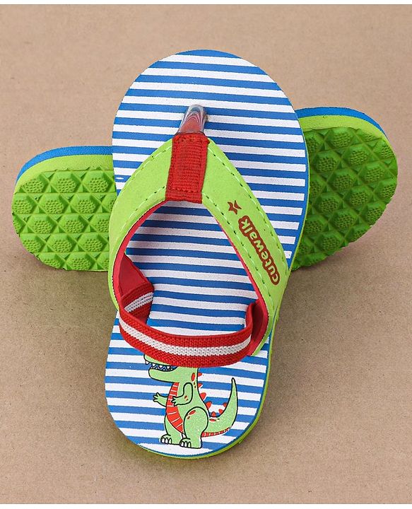 Cute Walk by Babyhug Casual Slip On Stripes Flip Flops with Dino Print - Green