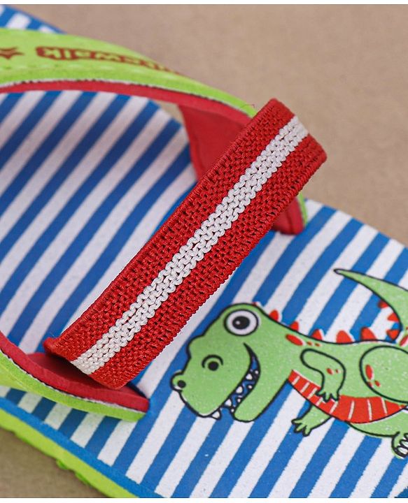 Cute Walk by Babyhug Casual Slip On Stripes Flip Flops with Dino Print - Green