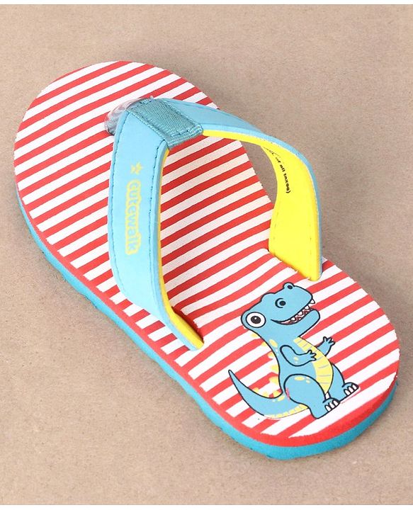 Cute Walk by Babyhug Casual Slip On Stripes Flip Flops with Dino Print - Green
