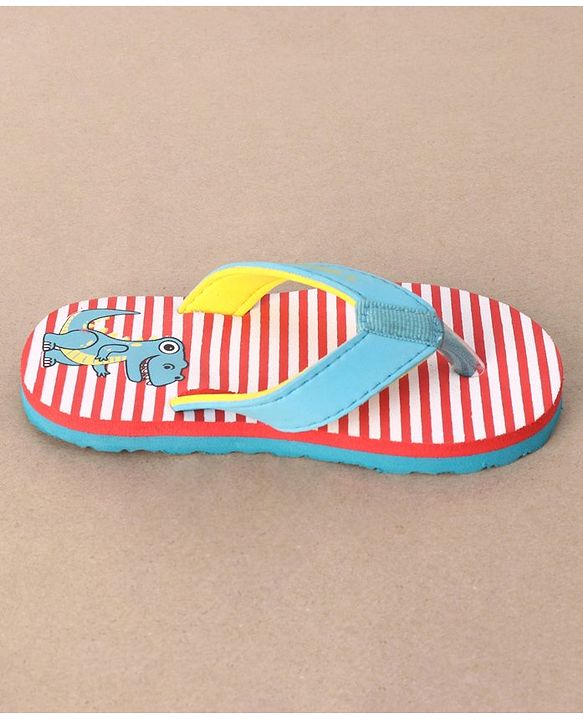 Cute Walk by Babyhug Casual Slip On Stripes Flip Flops with Dino Print - Green
