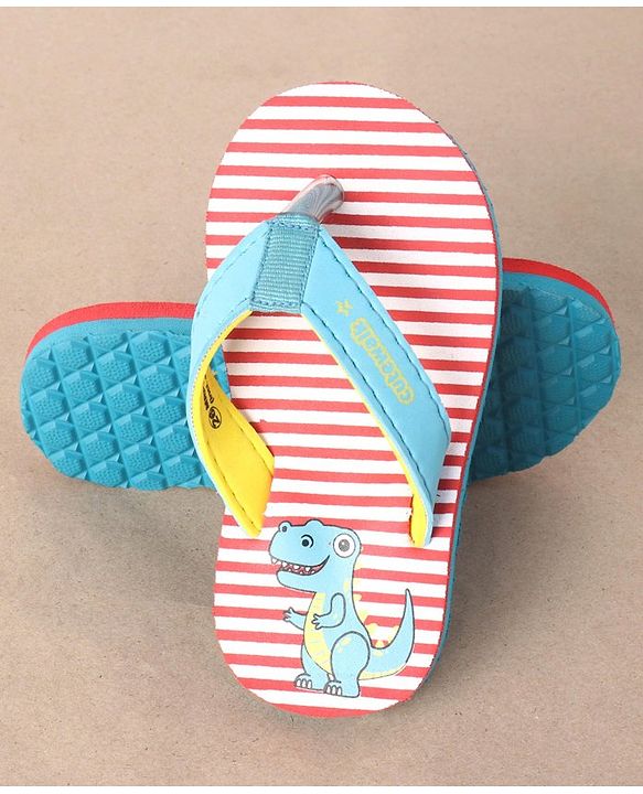 Cute Walk by Babyhug Casual Slip On Stripes Flip Flops with Dino Print - Green