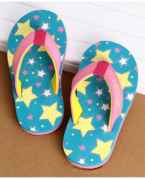 Cute Walk by Babyhug Slip On Flip Flops Stars Print- Blue & Pink