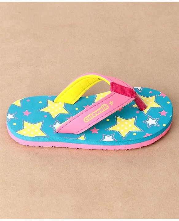 Cute Walk by Babyhug Slip On Flip Flops Stars Print- Blue & Pink