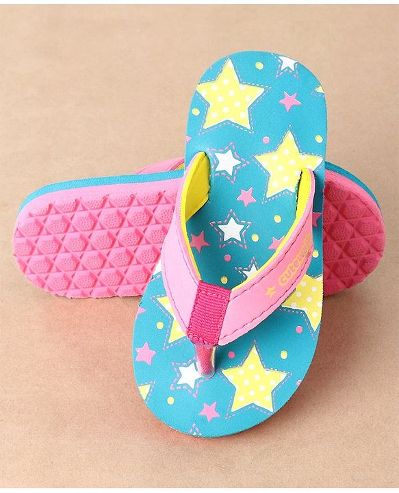 Cute Walk by Babyhug Slip On Flip Flops Stars Print- Blue & Pink