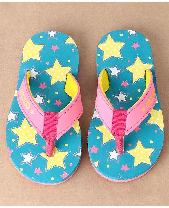 Cute Walk by Babyhug Slip On Flip Flops Stars Print- Blue & Pink