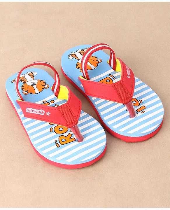 Cute Walk by Babyhug Flip Flops With Back Strap Tiger Print- Blue