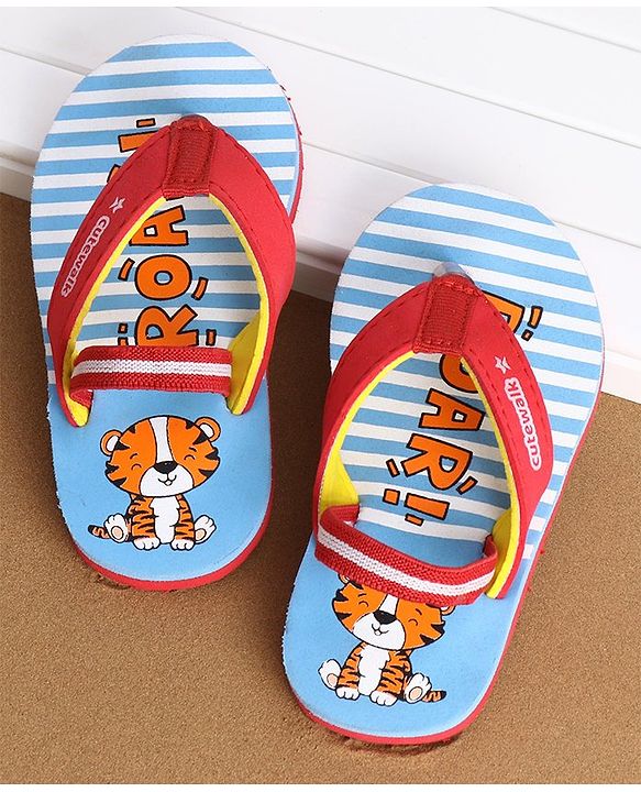 Cute Walk by Babyhug Flip Flops With Back Strap Tiger Print- Blue