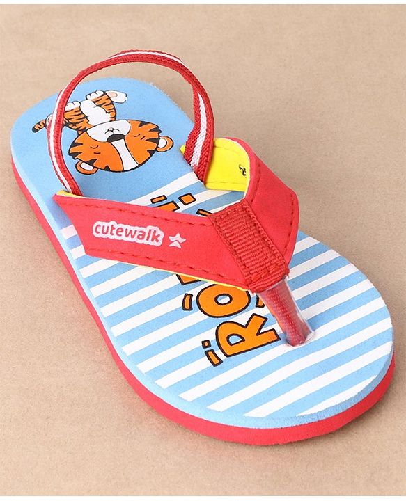 Cute Walk by Babyhug Flip Flops With Back Strap Tiger Print- Blue