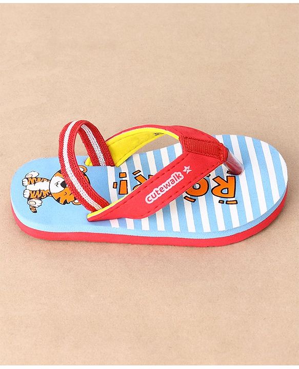 Cute Walk by Babyhug Flip Flops With Back Strap Tiger Print- Blue