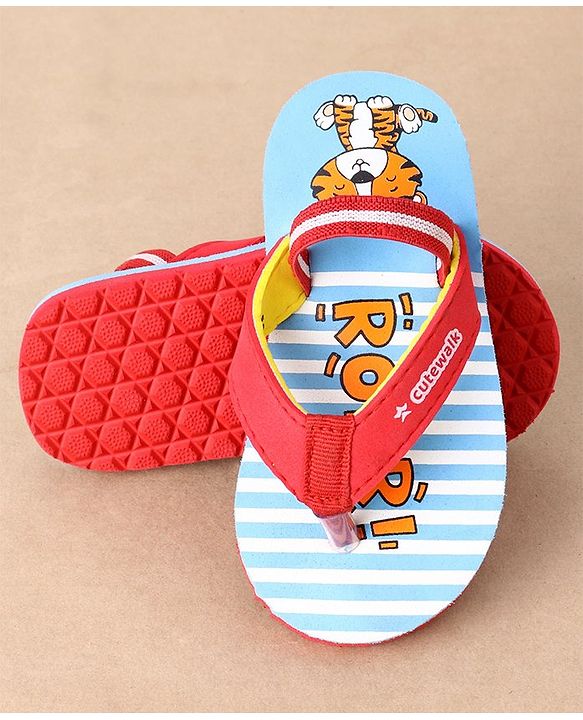 Cute Walk by Babyhug Flip Flops With Back Strap Tiger Print- Blue