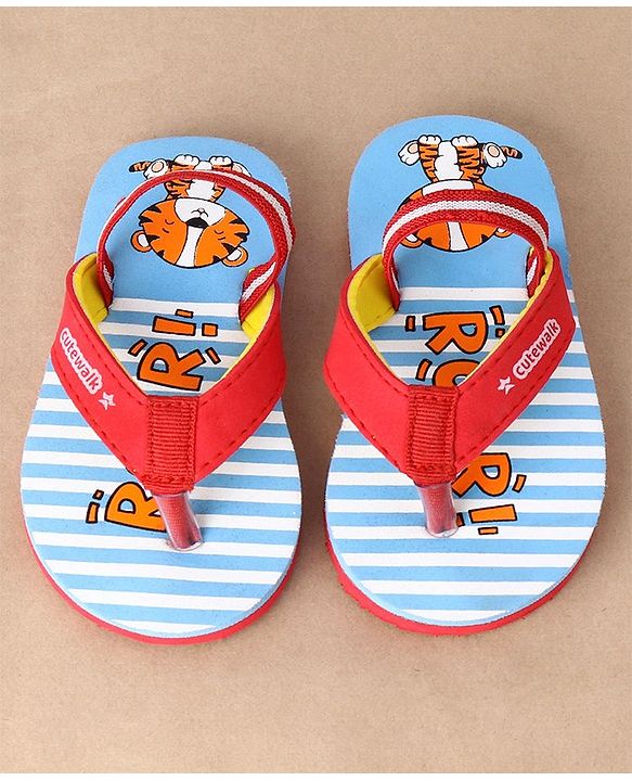 Cute Walk by Babyhug Flip Flops With Back Strap Tiger Print- Blue