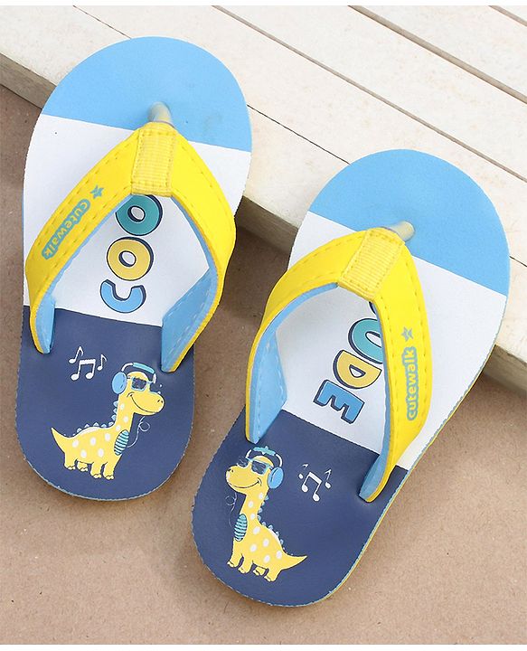 Cute Walk by Babyhug Slip On Flip Flops Dino Print- Blue