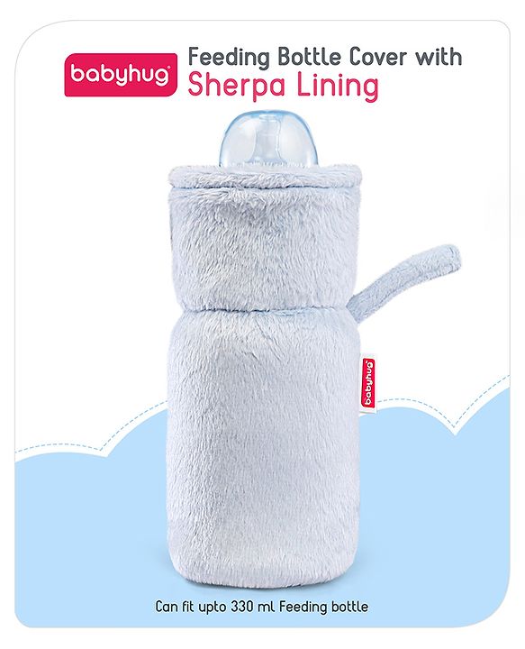 Babyhug Premium Feeding Bottle Cover with Sherpa Lining Blue - Fits upto 330 ml