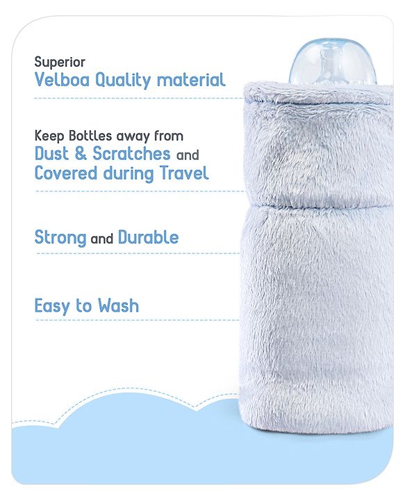 Babyhug Premium Feeding Bottle Cover with Sherpa Lining Blue - Fits upto 330 ml