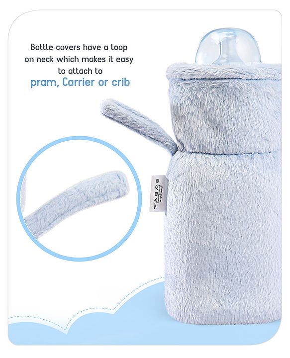 Babyhug Premium Feeding Bottle Cover with Sherpa Lining Blue - Fits upto 330 ml