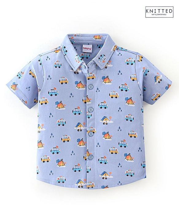 Babyhug 100% Cotton Knit Half Sleeves Shirt With Van Print - Blue