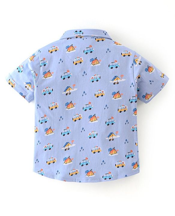 Babyhug 100% Cotton Knit Half Sleeves Shirt With Van Print - Blue