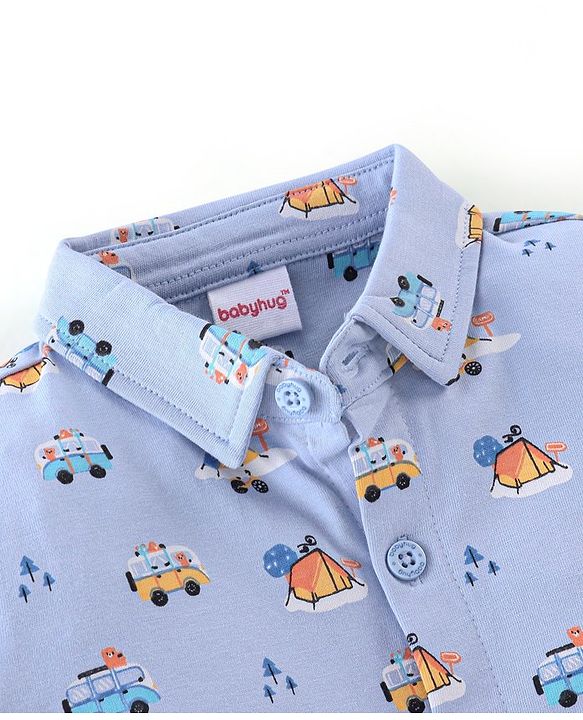 Babyhug 100% Cotton Knit Half Sleeves Shirt With Van Print - Blue
