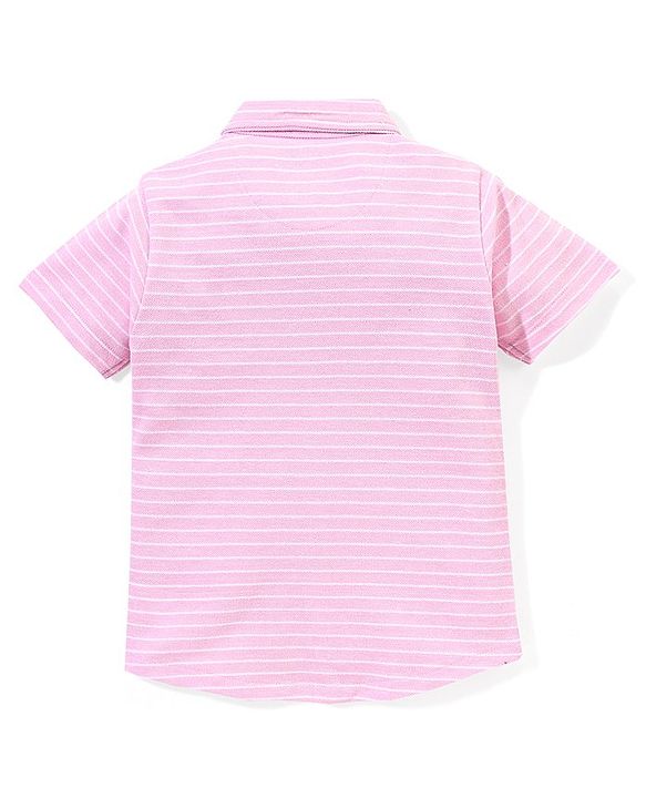 Babyhug 100% Cotton Half Sleeves Knitted Pique Striped Shirt - Light Pink