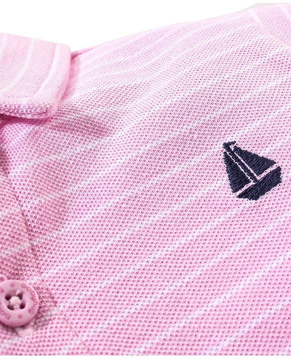 Babyhug 100% Cotton Half Sleeves Knitted Pique Striped Shirt - Light Pink