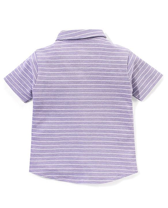 Babyhug 100% Cotton Half Sleeves Knitted Pique Striped Shirt - Lilac
