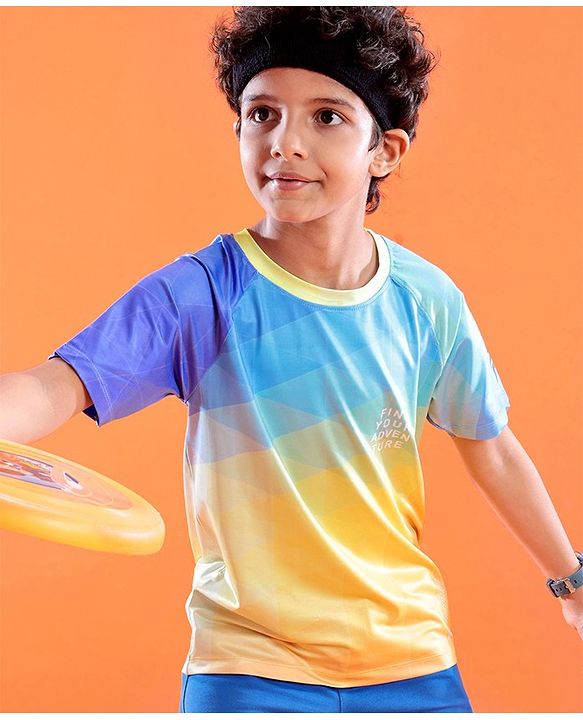 Pine Active Knitted Half Sleeves Stretchable T-Shirt Geometric Print - Multicolour