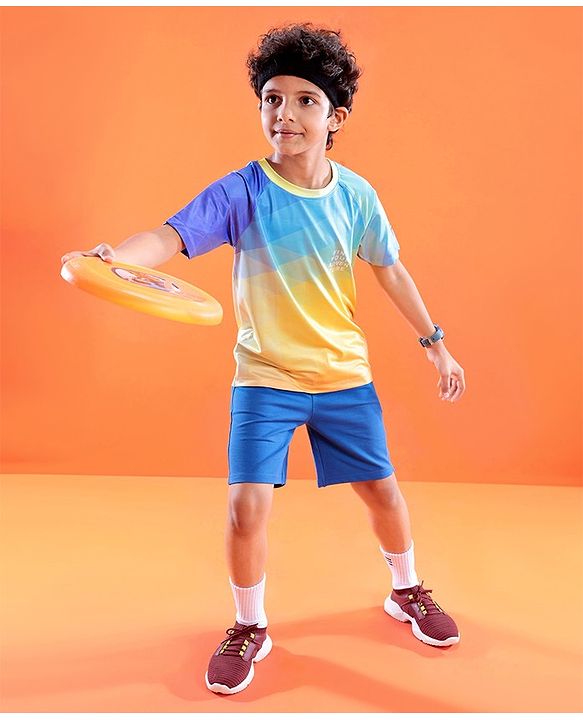 Pine Active Knitted Half Sleeves Stretchable T-Shirt Geometric Print - Multicolour