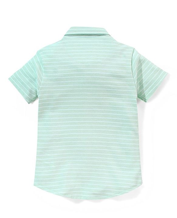 Babyhug 100% Cotton Half Sleeves Knitted Pique Striped Shirt - Light Green
