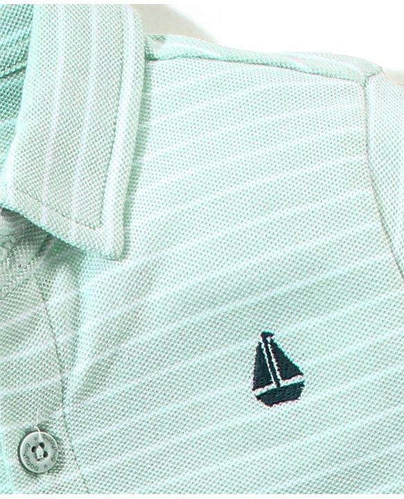 Babyhug 100% Cotton Half Sleeves Knitted Pique Striped Shirt - Light Green